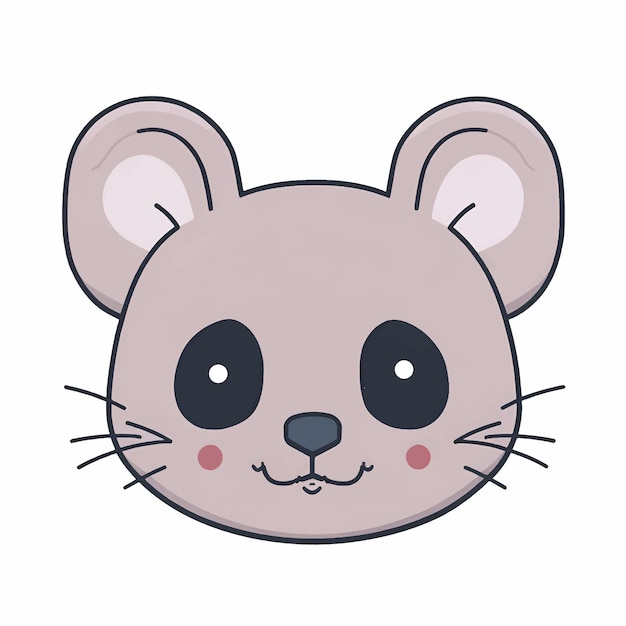 Ilustración vectorial de la cara o cabeza de ratón de dibujos animados de estilo kawaii icono de personaje animal