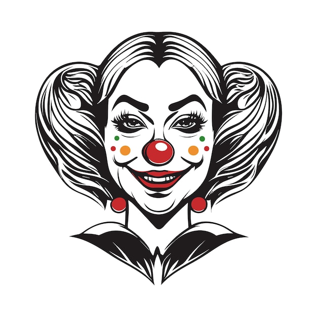 Ilustración vectorial de cara de payaso de mujer sonriente con maquillaje de comodín