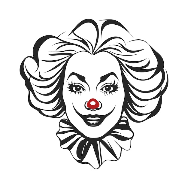 Ilustración vectorial de cara de payaso de mujer sonriente con maquillaje de comodín