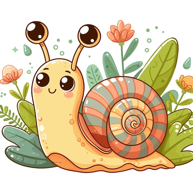 Ilustración vectorial de caracol en fondo blanco