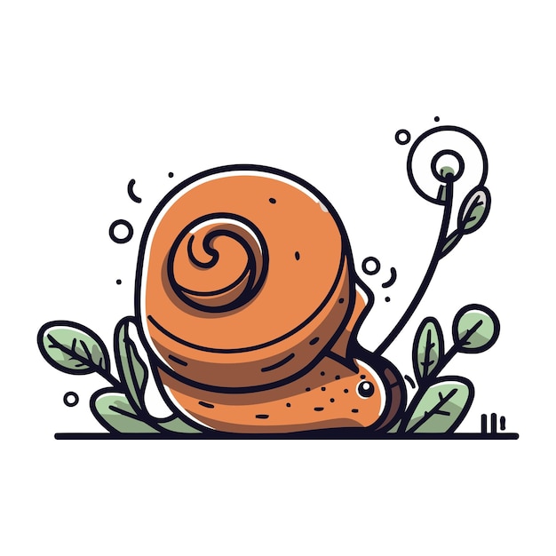 Ilustración vectorial de un caracol sobre fondo blanco estilo doodle dibujado a mano