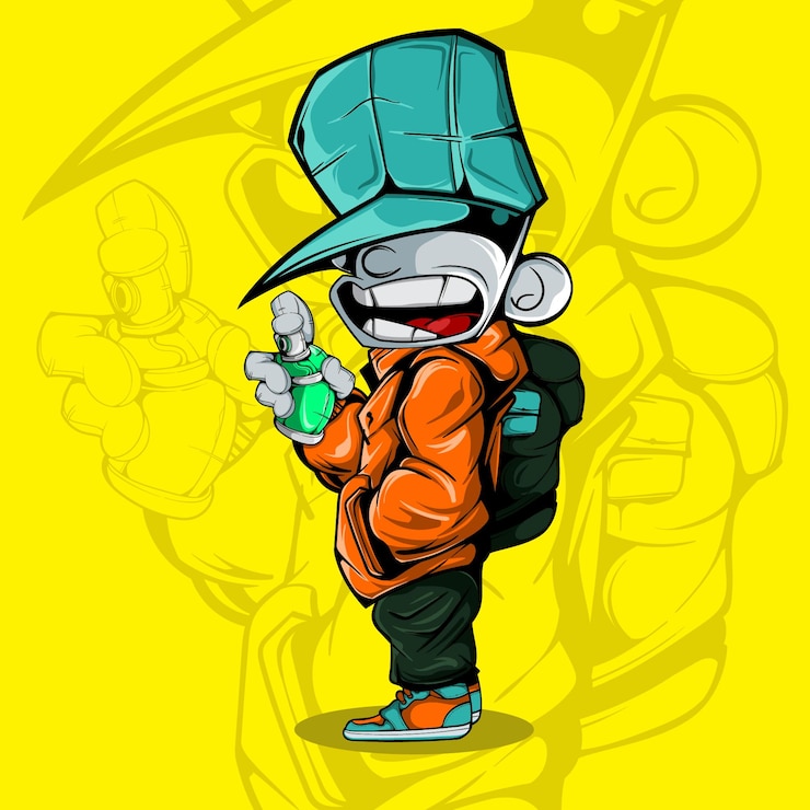 Vector ilustración vectorial del carácter de artista callejero con bote de spray