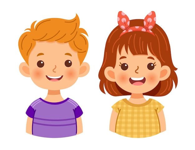 Ilustración vectorial de caras lindas para niños Retrato de niño y niña