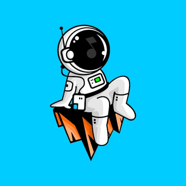 ilustración vectorial de una caricatura de astronauta infantil sentada en una roca espacial