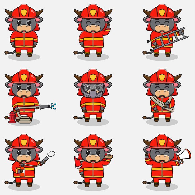 Ilustración vectorial de la caricatura de Buffalo con el disfraz de bombero