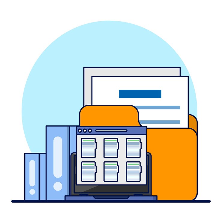 Vector ilustración vectorial carpeta con documentos o administración de archivos o archivo de datos