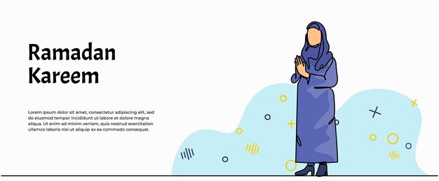 Ilustración vectorial del cartel de Ramadan kareem Moderno plano en estilo de línea continua