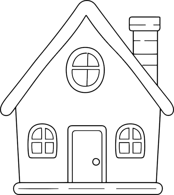 Ilustración vectorial de la casa Contorno en blanco y negro Casa para colorear libro o página para niños