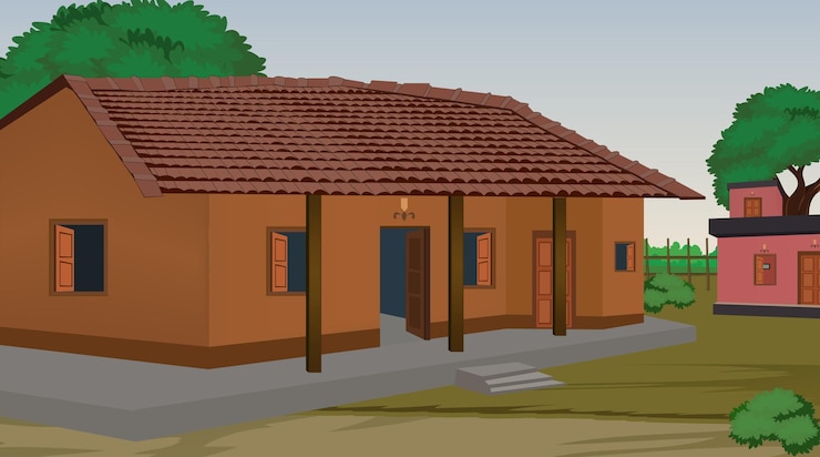 Vector ilustración vectorial de la casa india arte vectorial casa de aldea fondo de aldea india para dibujos animados