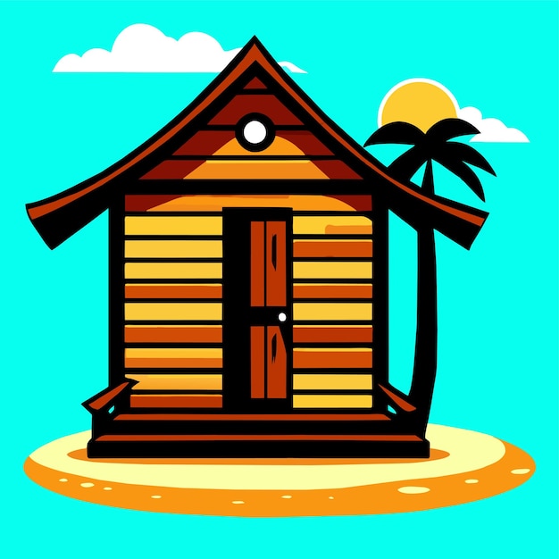 Vector ilustración vectorial de la casa de madera en la playa