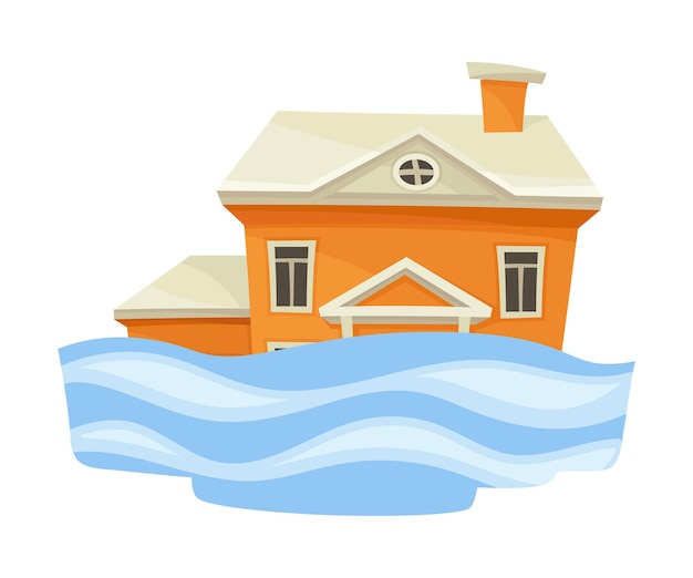 Ilustración vectorial de una casa que está sufriendo un desastre natural como el desbordamiento de agua