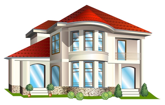Ilustración vectorial de una casa con techo de azulejos sobre un fondo blanco