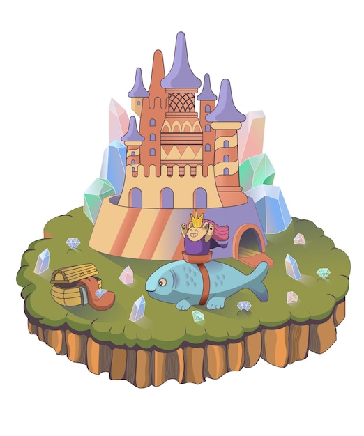 Vector ilustración vectorial de un castillo de cuento de hadas sobre un fondo blanco castillo de princesa con cristales