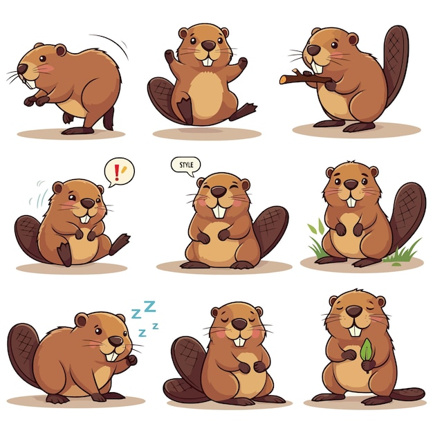 Ilustración vectorial de castor de dibujos animados de fondo blanco