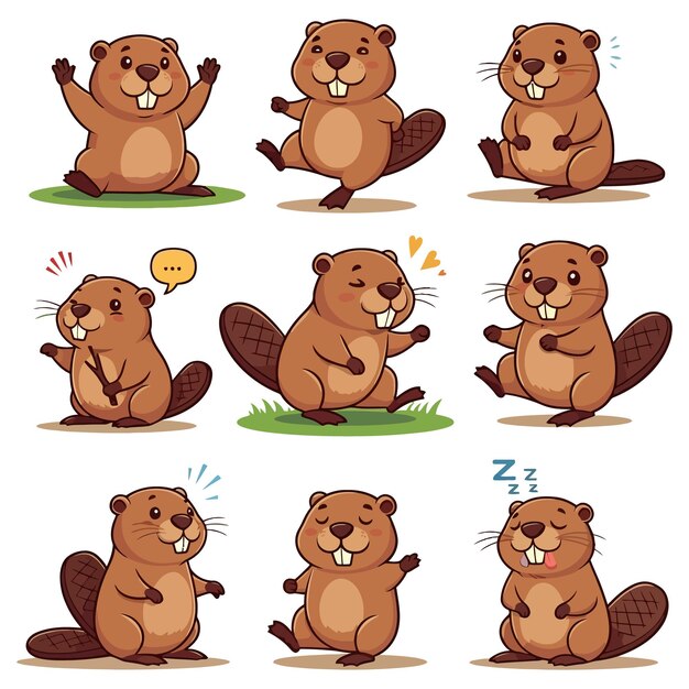 Ilustración vectorial de castor de dibujos animados de fondo blanco