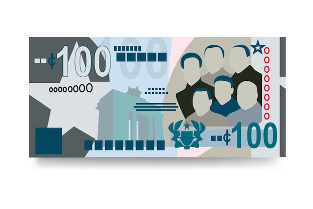 Ilustración vectorial de Cedi de Ghana Conjunto de dinero de Ghana Paquete de billetes Papel moneda 100 GHS