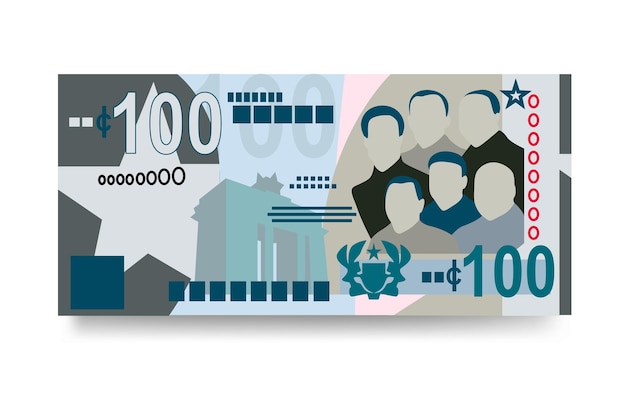 Vector ilustración vectorial de cedi de ghana conjunto de dinero de ghana paquete de billetes papel moneda 100 ghs