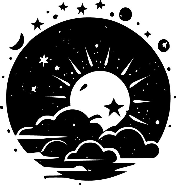 Ilustración vectorial celestial en blanco y negro