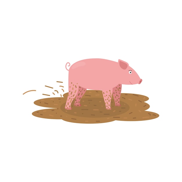 Vector ilustración vectorial de un cerdo en un pantano aislado en un fondo blanco