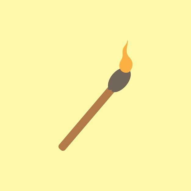Ilustración vectorial de cerilla en llamas sobre fondo amarillo