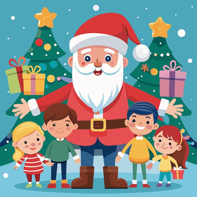 Ilustración vectorial de Cheer Santa y los niños