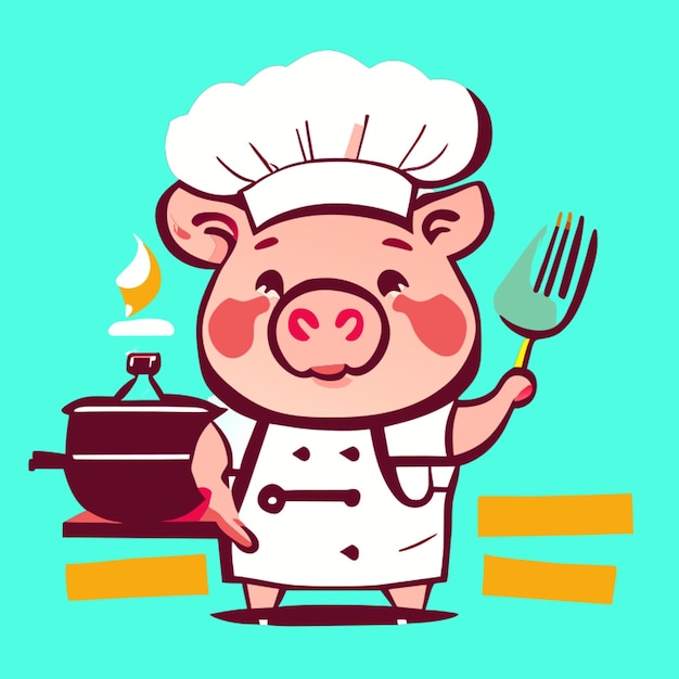ilustración vectorial de chef de cerdo plana