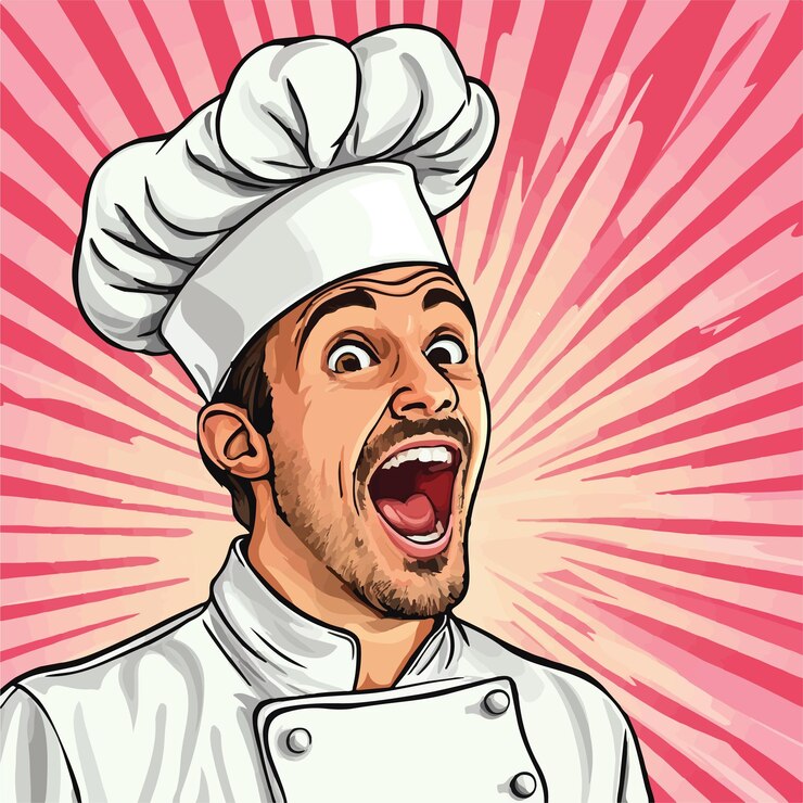 Vector ilustración vectorial del chef emocionado en el estilo retro pop art