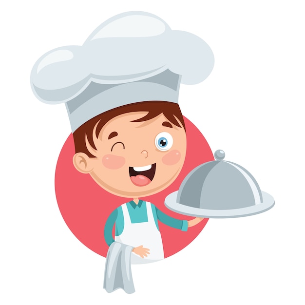 Ilustración vectorial de chef kid cooking