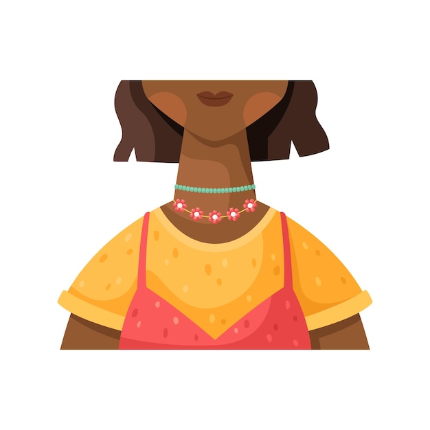 Ilustración vectorial de una chica afroamericana con ropa de moda y un collar de cuentas El estilo de los años 90