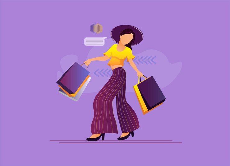 Vector ilustración vectorial de la chica de las compras