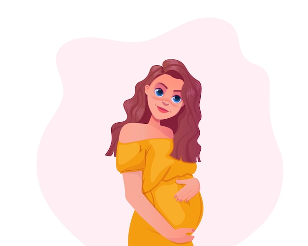 Ilustración vectorial de chica embarazada linda mujer abrazando su vientre