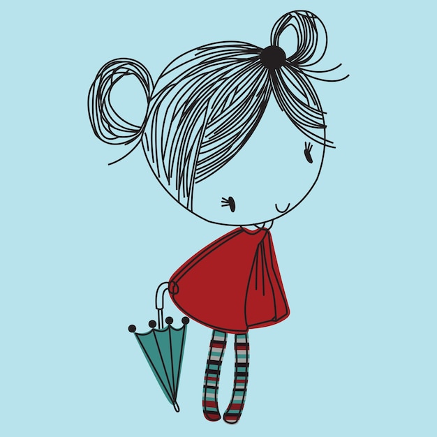 Ilustración vectorial de chica linda y fondo colorido