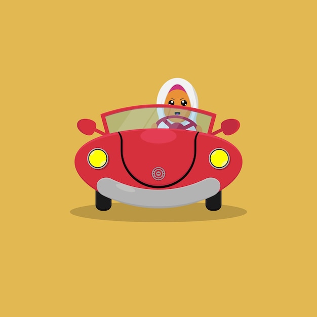 ilustración vectorial de una chica musulmana conduciendo un coche.