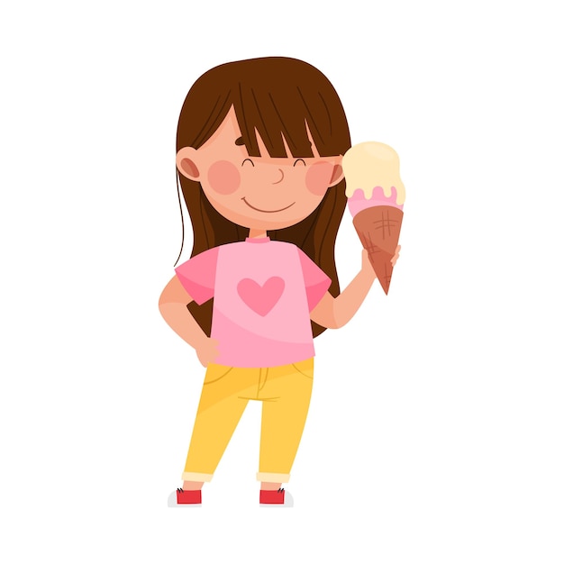 Vector ilustración vectorial de una chica sonriente que se parece a un helado