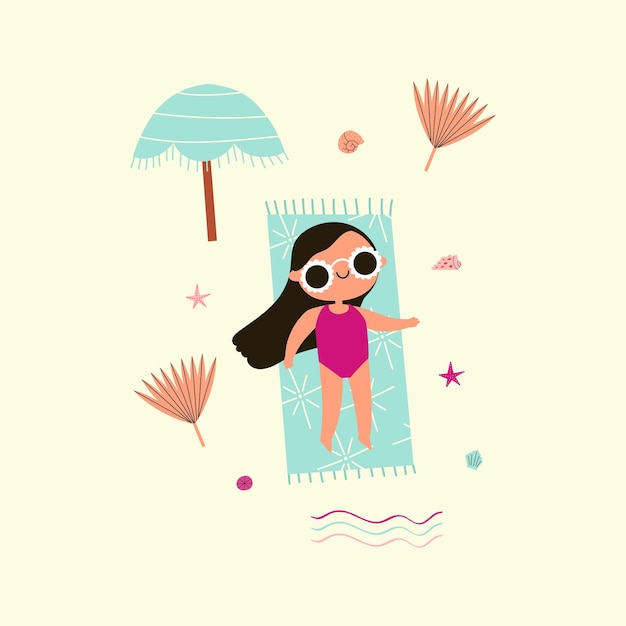 Ilustración vectorial de chicas relajándose en la playa Relaja las vacaciones de verano en el mar