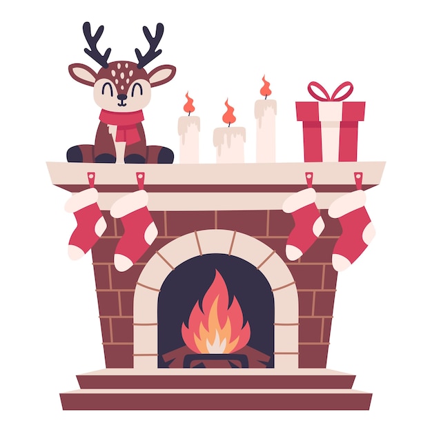 Ilustración vectorial de la chimenea acogedora de Navidad aislada sobre un fondo blanco