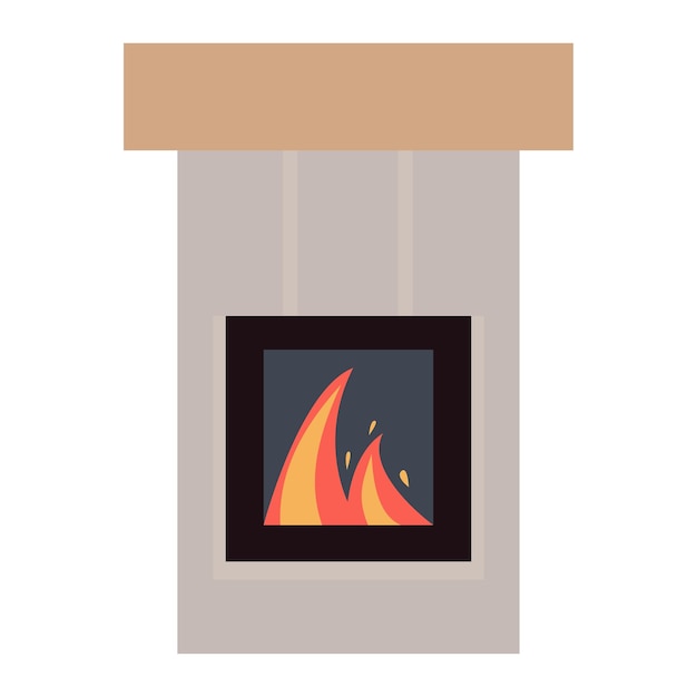 Ilustración vectorial de una chimenea beige con llamas diseñadas para la comodidad de la decoración del hogar y los interiores acogedores de invierno