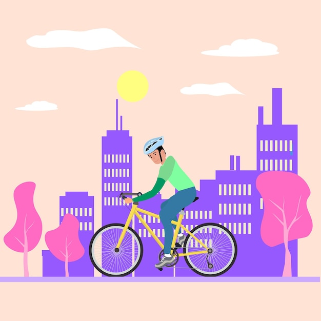 Vector ilustración vectorial de un ciclista en bicicleta en la ciudad