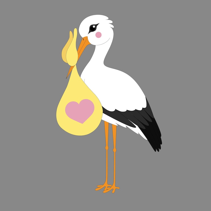 Vector ilustración vectorial de una cigüeña. una cigüeña sostiene a un bebé en una bolsa.