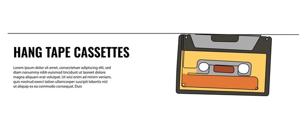 Ilustración vectorial de cinta retro casete plana moderna en estilo de línea continua