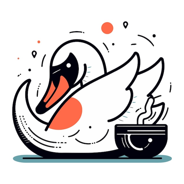 Ilustración vectorial de un cisne con un plato de sopa caliente