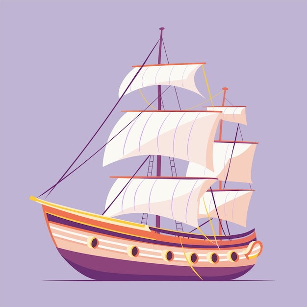 Ilustración vectorial clásica de barco alto fondo púrpura Vela múltiple