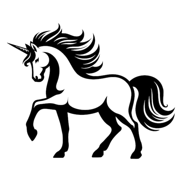 Ilustración vectorial de clip art monocromático del unicornio