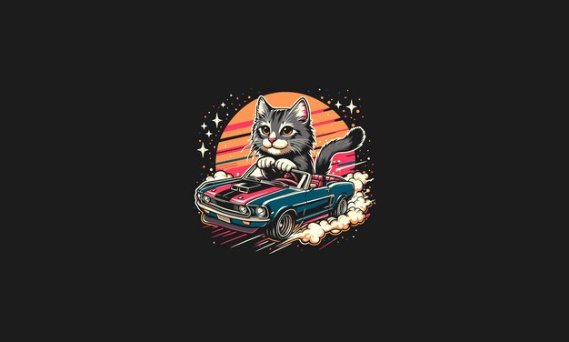 Vector ilustración vectorial de coche montado por gato diseño de mascota