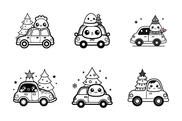 Ilustración vectorial de coche de Navidad Regalos de imagen alegre árbol de Navidad