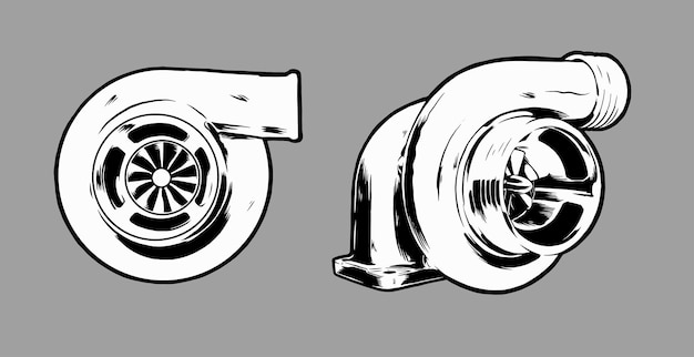Ilustración vectorial de un coche turbocompresor Ilustración vectorial en blanco y negro