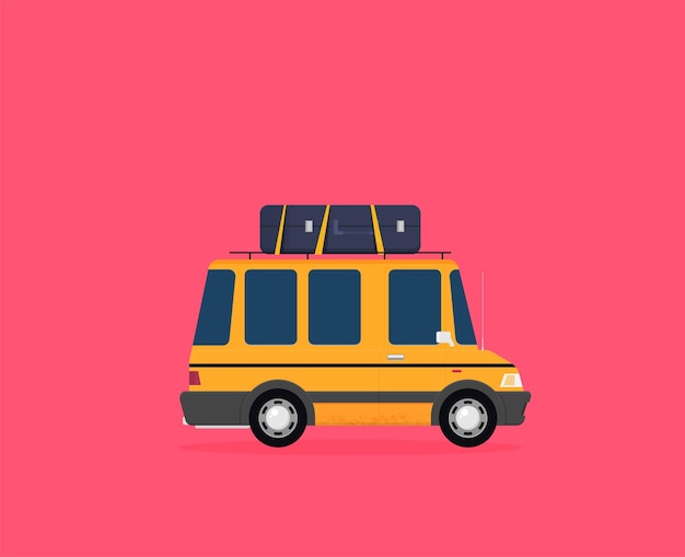 Ilustración vectorial de un coche de viaje con equipaje aislado sobre fondo de color