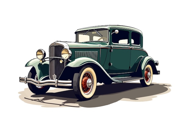 Una ilustración vectorial de un coche vintage clásico retro verde aislado sobre un fondo blanco