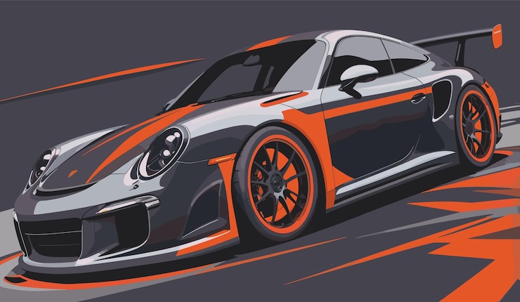 Vector ilustración vectorial del coche vintage porsche 911 gt3 rs esbozado