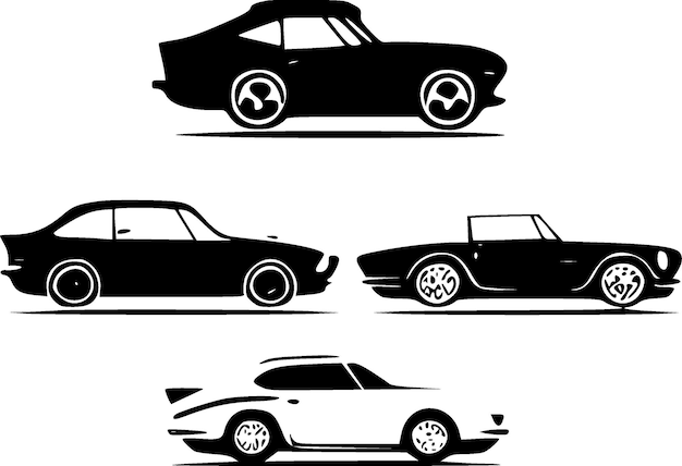 Ilustración vectorial de coches en blanco y negro